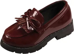 EnJoCho Running Shoes for Toddler Girls Slip On Leather Loafer Tassel Bow Flats School Dress Shoes for Girls (Wine, 30)