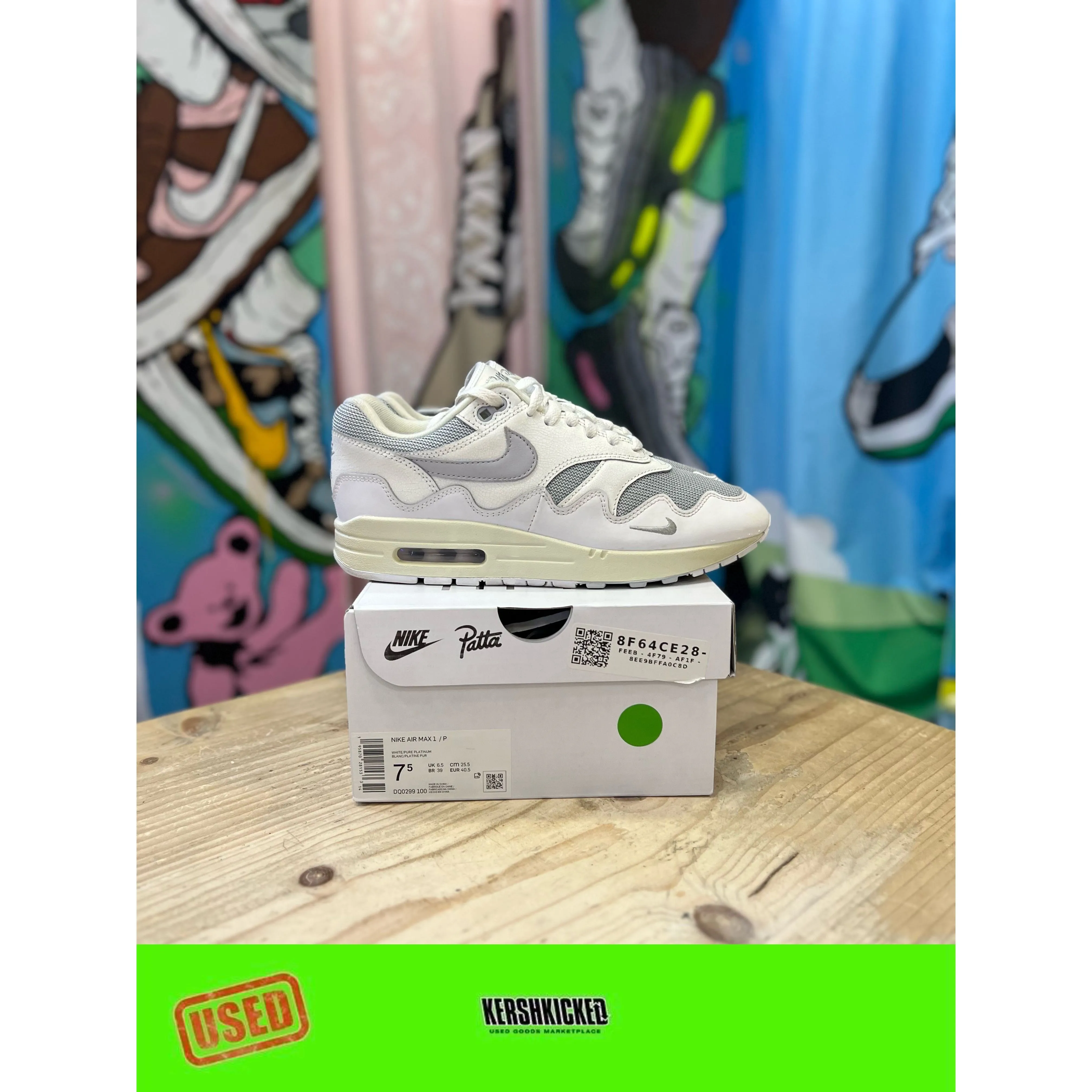 Pro Court Performance Vapor Weave Air Max 1 Patta Platinum White UK6.5