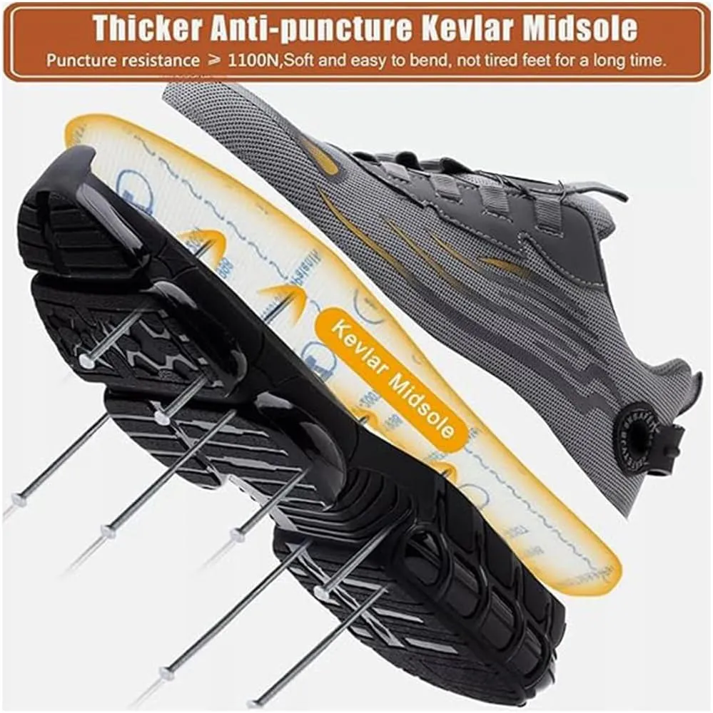 Evontura Steel Toe Shoes Power Trainers, Men's Steel Toe Safety Work Shoes, Comfortable Lightweight Puncture Proof Slip on Indestructible Sneakers, Smash Stab Resistant Air Cushion Shoes (Black,10.5)