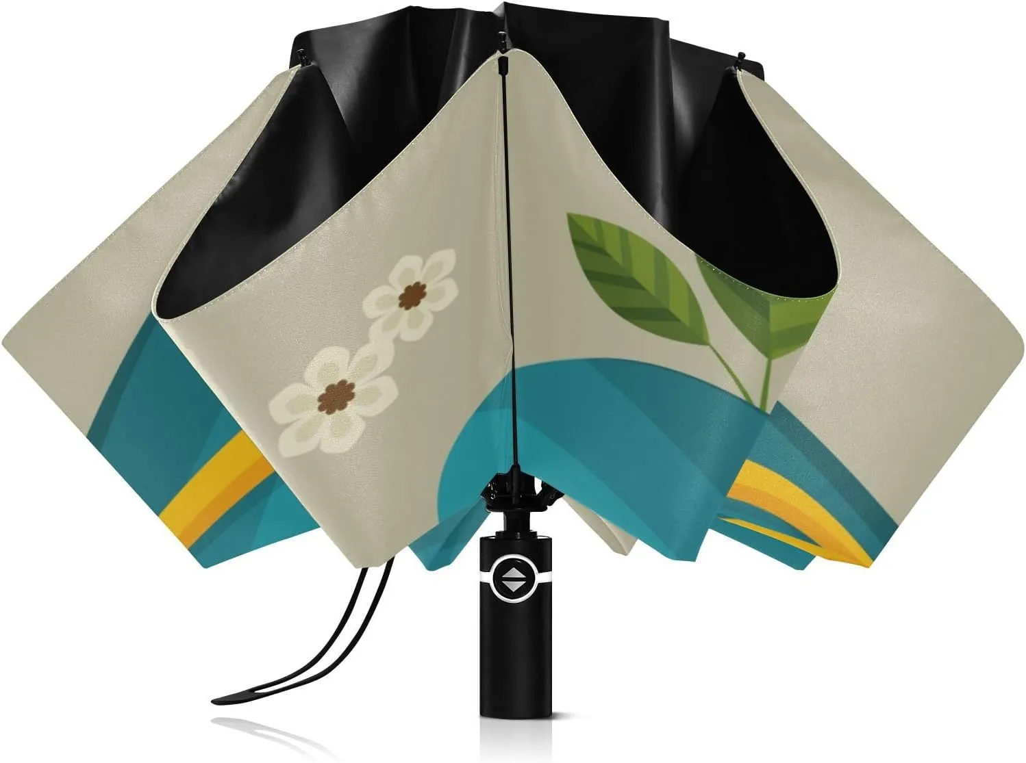 Exnundod Folding Umbrellas Summer Blue Flip Flops, Inverted Umbrella Leaves Flowers Windproof Travel Umbrellas for Rain Sun Compact Umbrella Reverse for Women Men