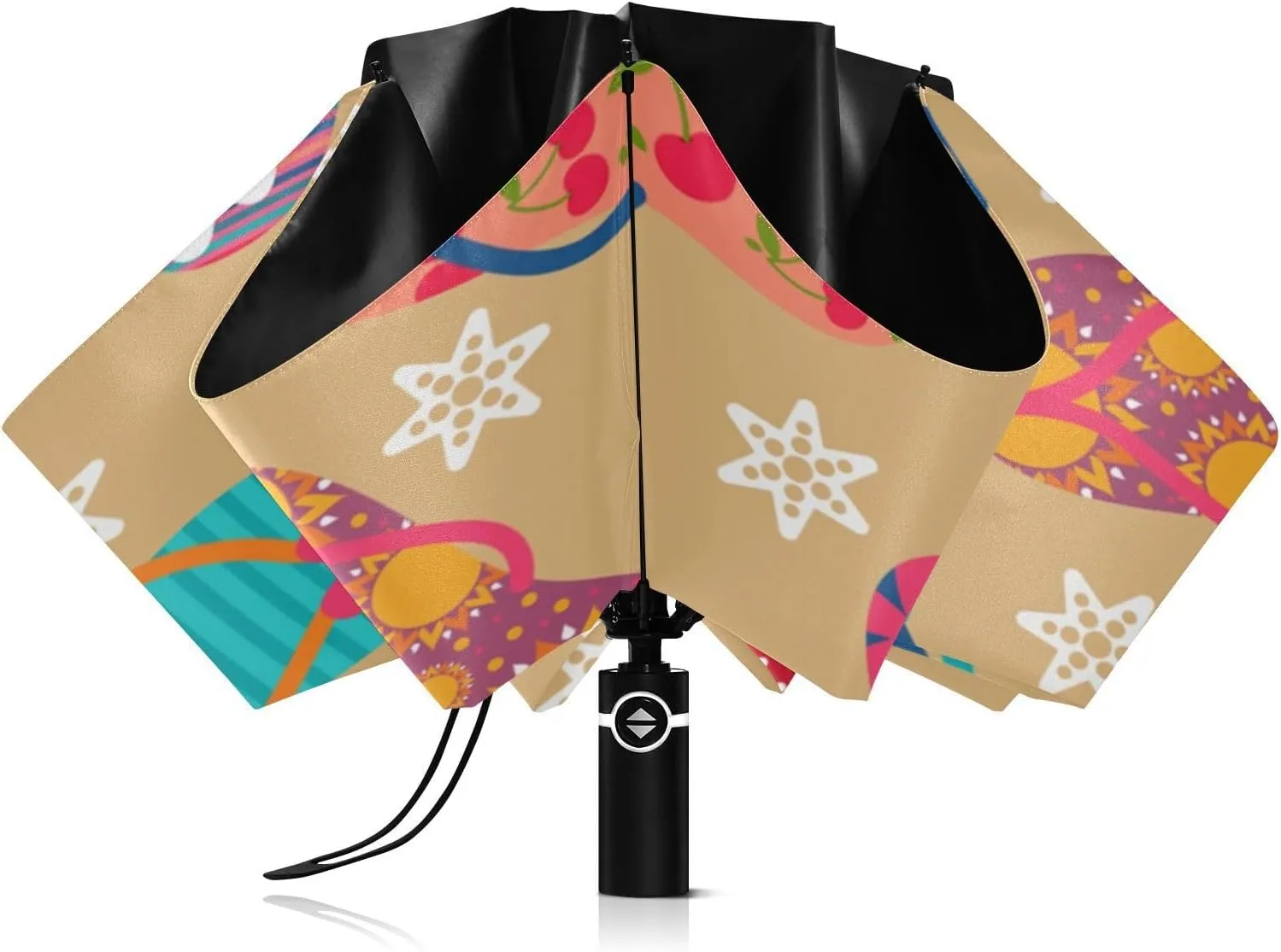 Exnundod Folding Umbrellas Summer Blue Flip Flops, Inverted Umbrella Leaves Flowers Windproof Travel Umbrellas for Rain Sun Compact Umbrella Reverse for Women Men