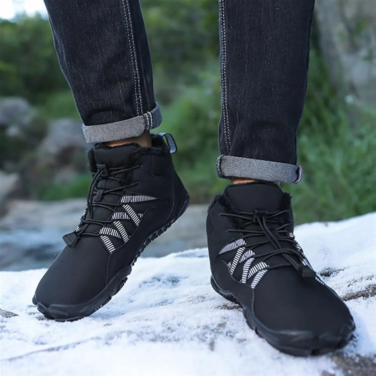 Extra Wide Snow Boots for Men, Men's Winter Waterproof Insulated Shell Inner Comfortable Outdoor Snow Boots, Non Slip Light Flats Ankle Walking Boots, for Work Hiker Trekking Trail