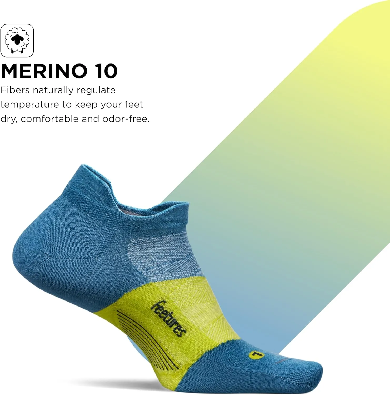 Feetures Merino 10 Ultra Light Cushion No Show Tab Ankle Socks - Wool Socks for Women & Men - (1 Pair)