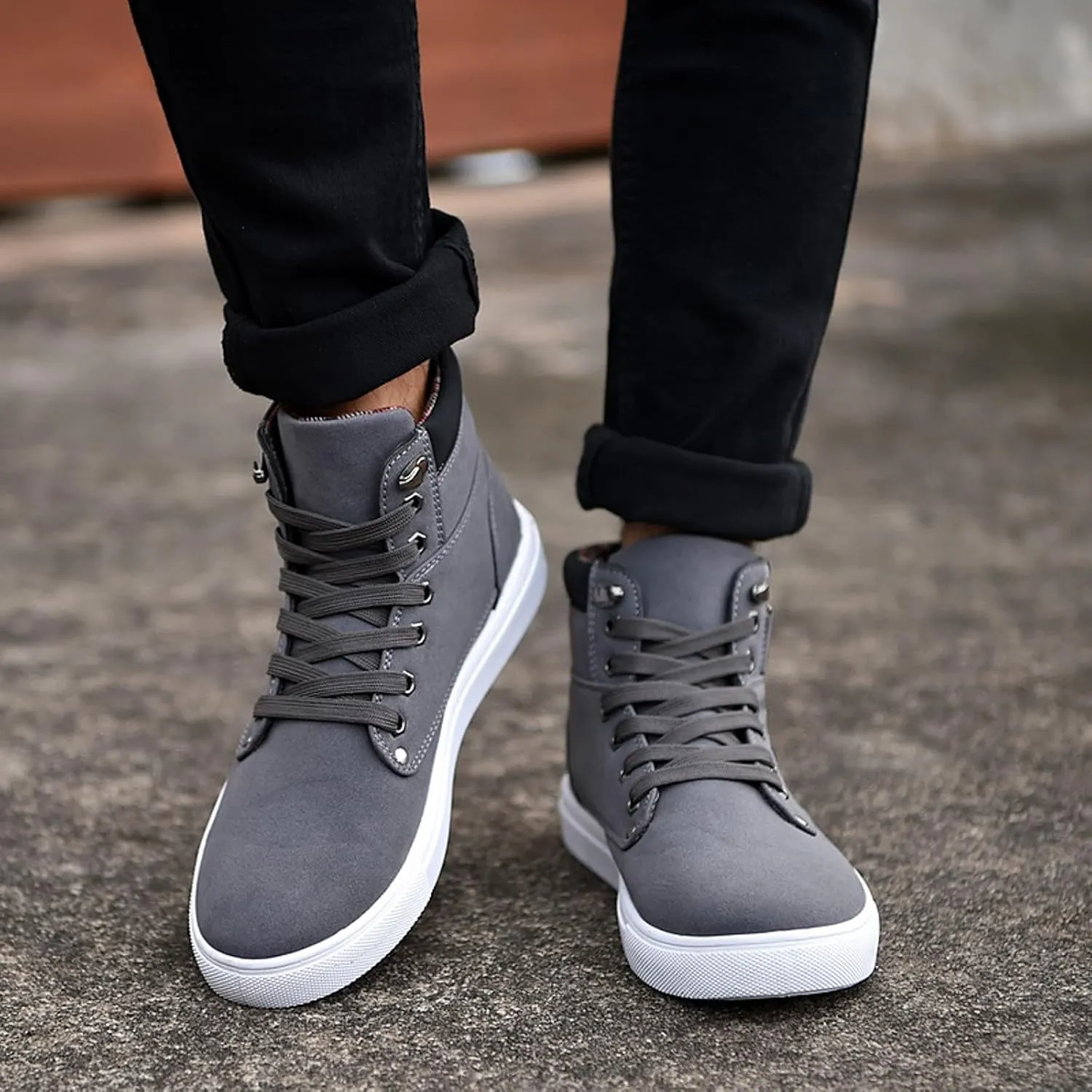Flat Bottom Sport Shoes for Men Memory Foam Ankle Boots Lace Up Walking Boots Mens Dress Shoes No Laces