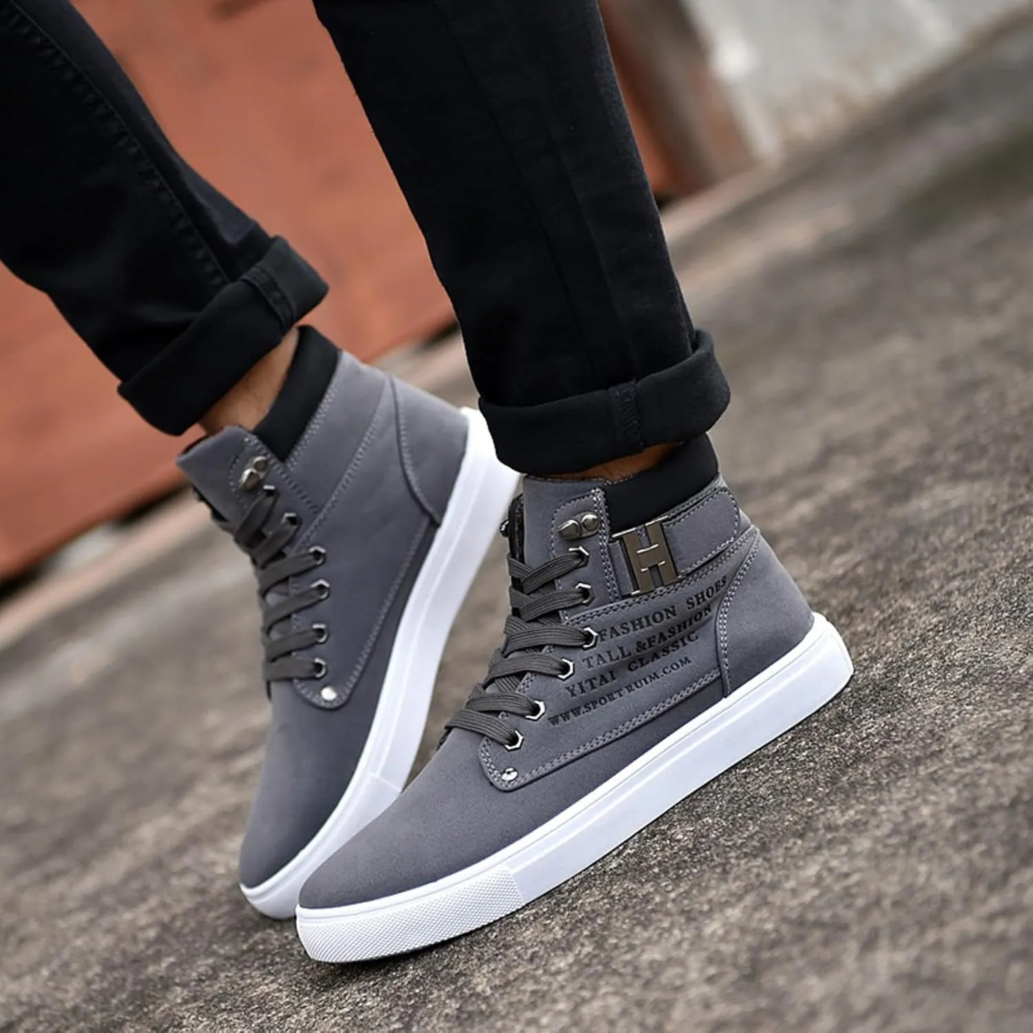 Flat Bottom Sport Shoes for Men Memory Foam Ankle Boots Lace Up Walking Boots Mens Dress Shoes No Laces