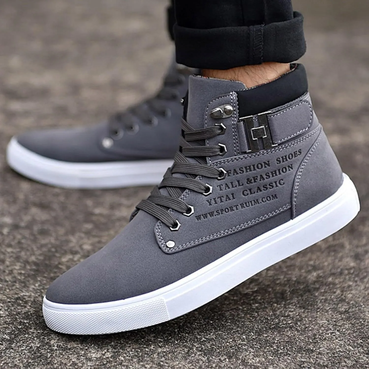 Flat Bottom Sport Shoes for Men Memory Foam Ankle Boots Lace Up Walking Boots Mens Dress Shoes No Laces