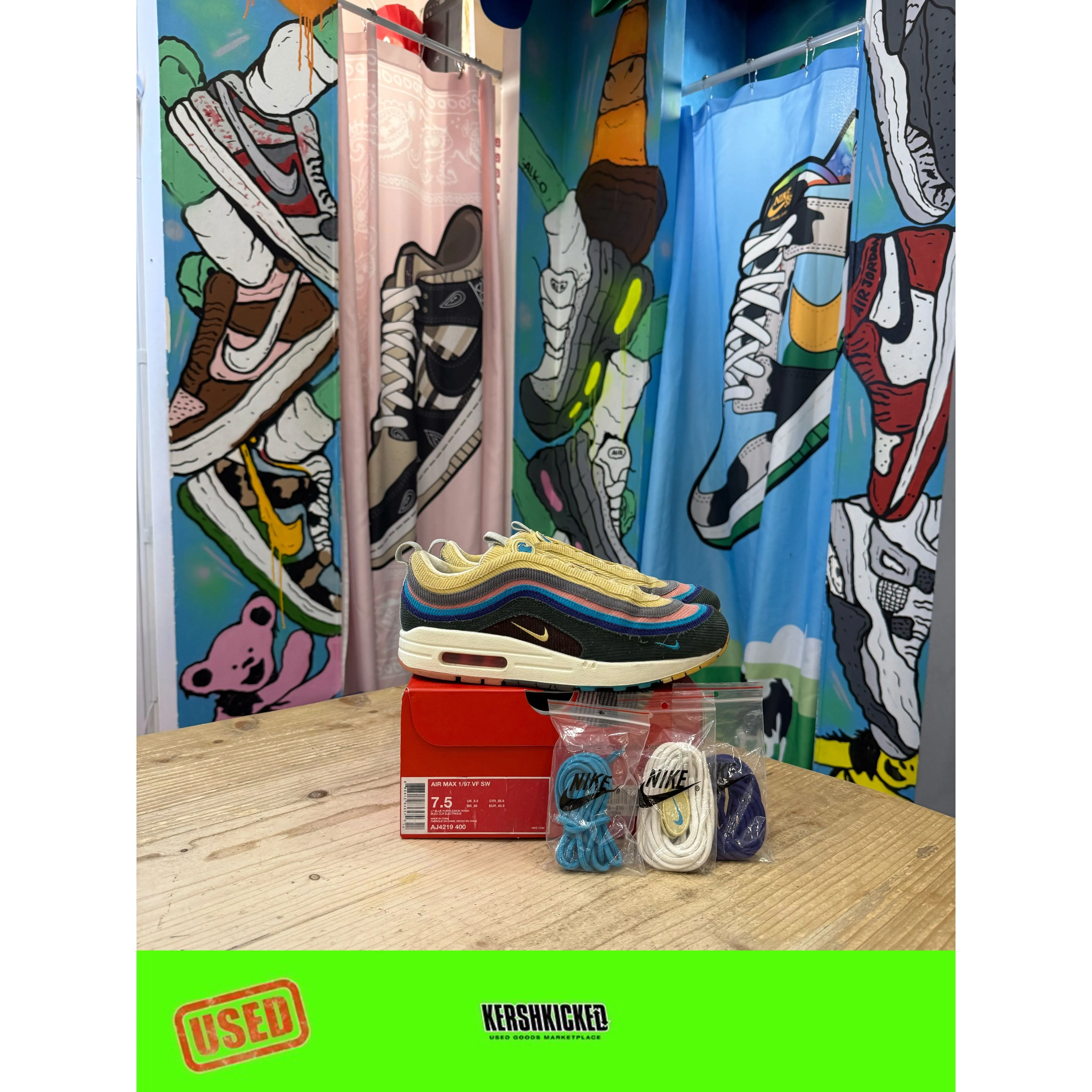 Nike Air Max 1/97 Sean Wotherspoon UK 6.5 Flat Sole Endurance Power