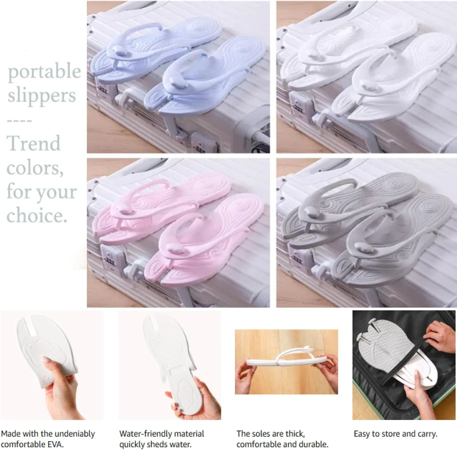 Foldable Flip-flop Travel Slippers Shower Shoes Women Non Slip,travel Slippers - Lightweight Eva with Anti-slip, Breathable, Water-proof, and Shock-absorbing Features for Unisex Adults