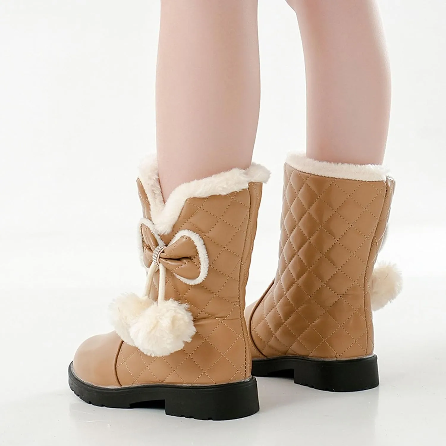 Girls Winter Warm Shoes Mid Calf Snow Boots Faux Fur Lined Warm Booties Non Slip Walking Shoes Little Kids/Big Kids