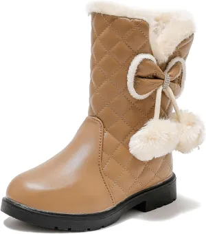 Girls Winter Warm Shoes Mid Calf Snow Boots Faux Fur Lined Warm Booties Non Slip Walking Shoes Little Kids/Big Kids