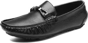 HOOENG Driving Moccasins for Men Lightweight Simple Driving Loafers Leather Flat Heel Resistant Lightweight Flexible Casual Slip On