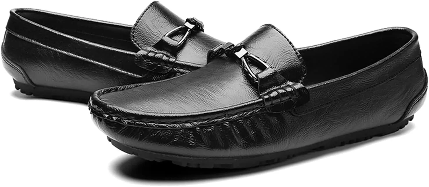 HOOENG Driving Moccasins for Men Lightweight Simple Driving Loafers Leather Flat Heel Resistant Lightweight Flexible Casual Slip On