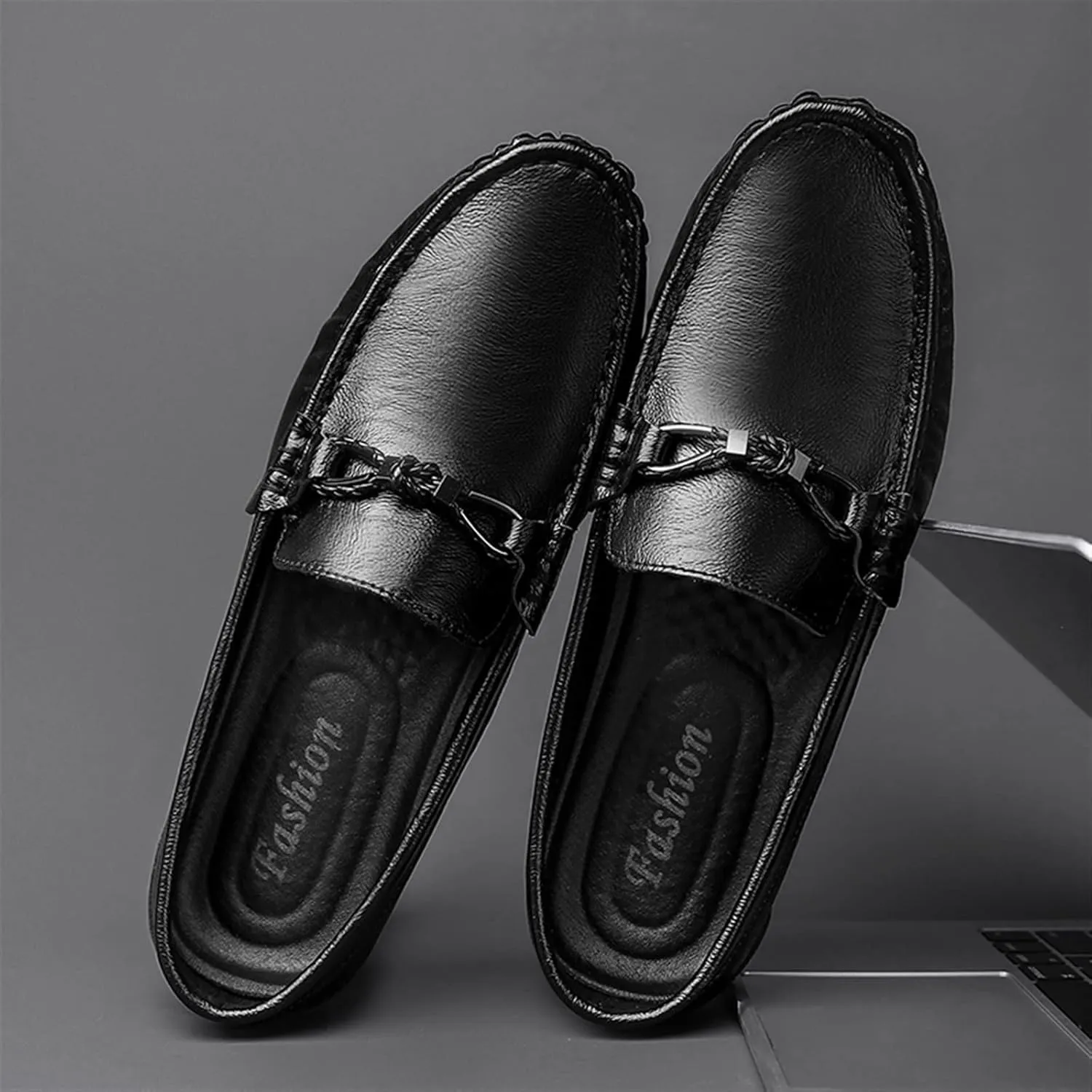 HOOENG Driving Moccasins for Men Lightweight Simple Driving Loafers Leather Flat Heel Resistant Lightweight Flexible Casual Slip On
