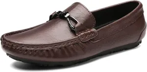 HOOENG Driving Moccasins for Men Lightweight Simple Driving Loafers Leather Flat Heel Resistant Lightweight Flexible Casual Slip On