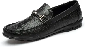 HOOENG Smoking Loafer Shoes for Men Slip On Faux Crocodile Print Slip Resistant Driving Loafers Leather Flat Heel Lightweight Anti-Slip Resistant Flexible
