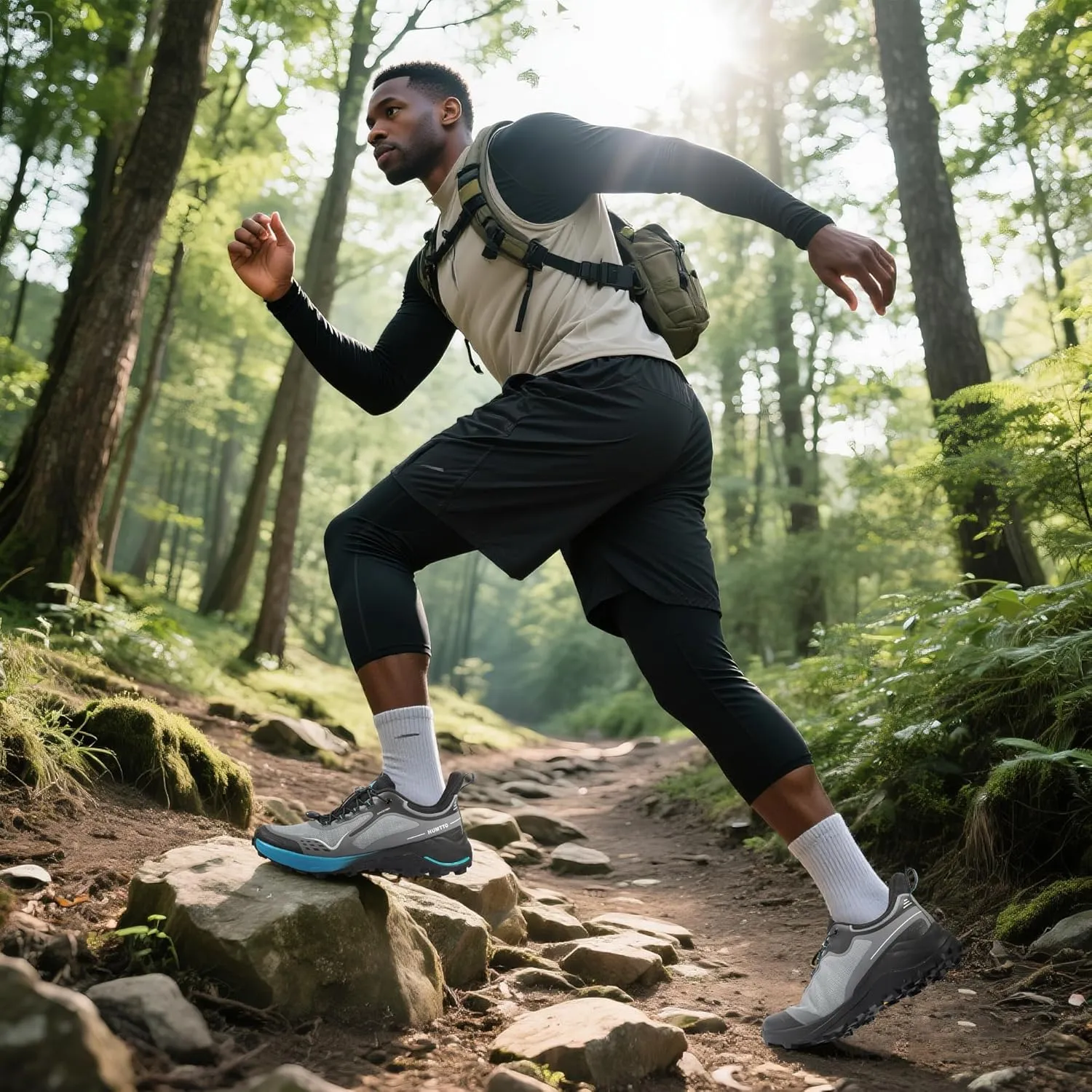 HUMTTO Men's Trail Running Shoes Quick Laces Cross Training Shoes Comfortable Breathable Anti Slip Walking Outdoors Athletic Sneakers