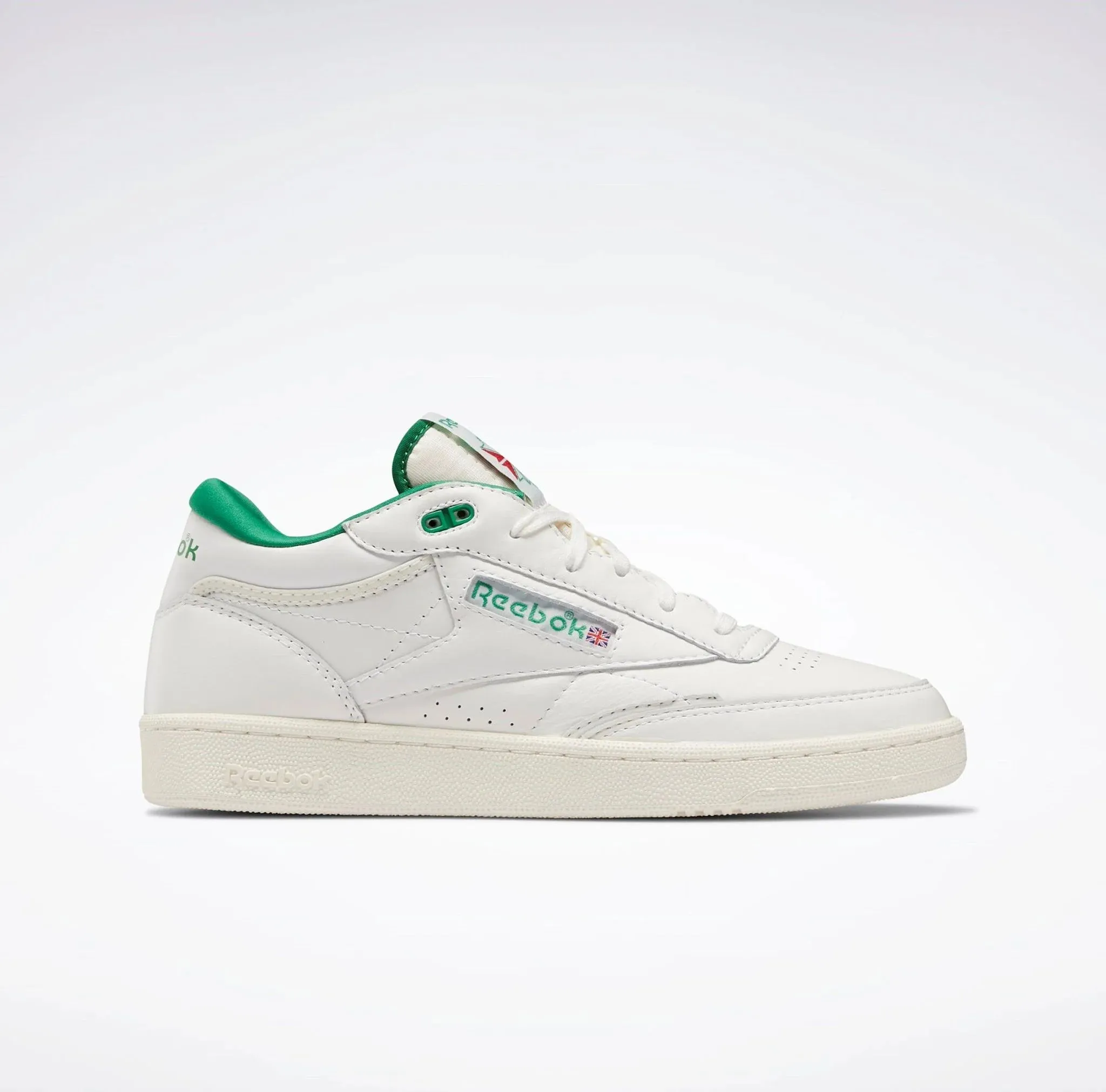 Smooth Entry Extended Heel Counter Reebok Club C Mid II Vintage Shoes Chalk/Glen Green/Classic White