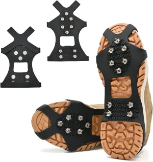 Ice Cleats for Shoes and Boots, Silicone Stainless Steel Spikes,Crampons,Anti-Slip Traction Cleats for Walking or Hiking on Snow and Ice