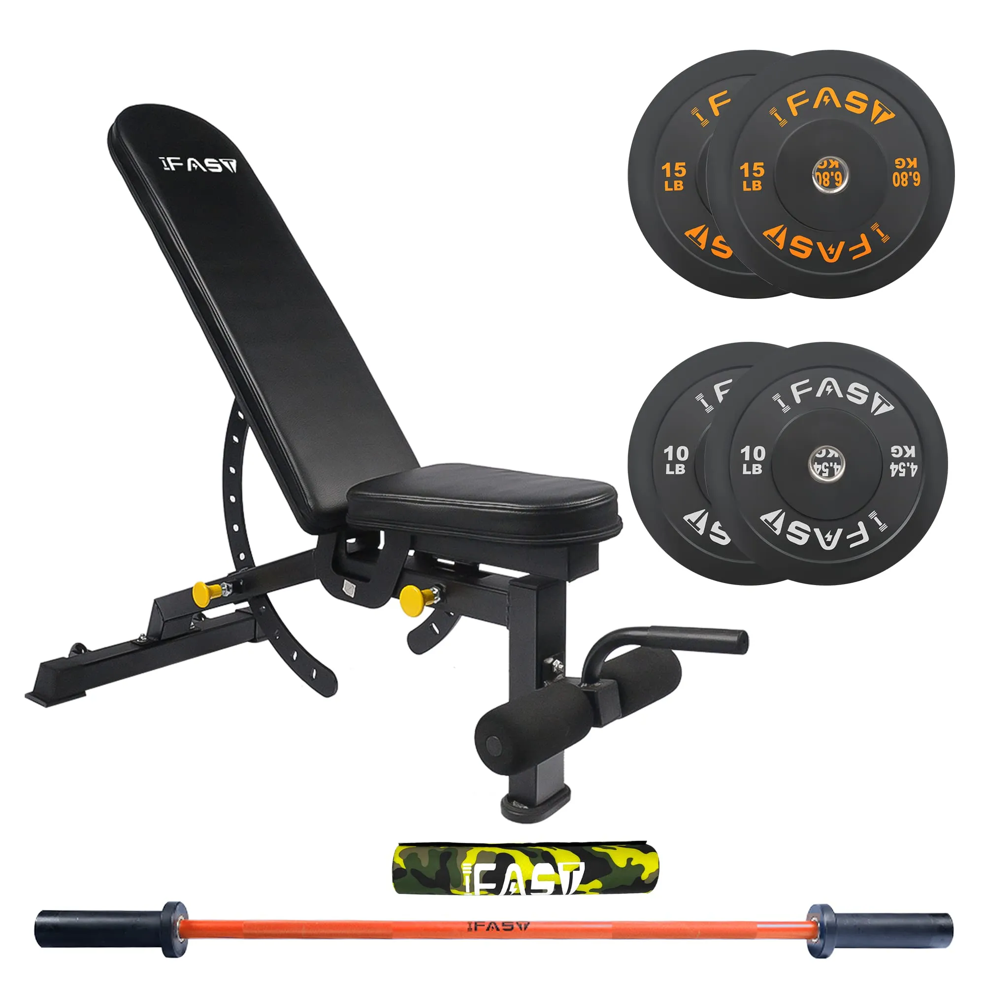 IFAST Adjustable Weight Bench with Barbell