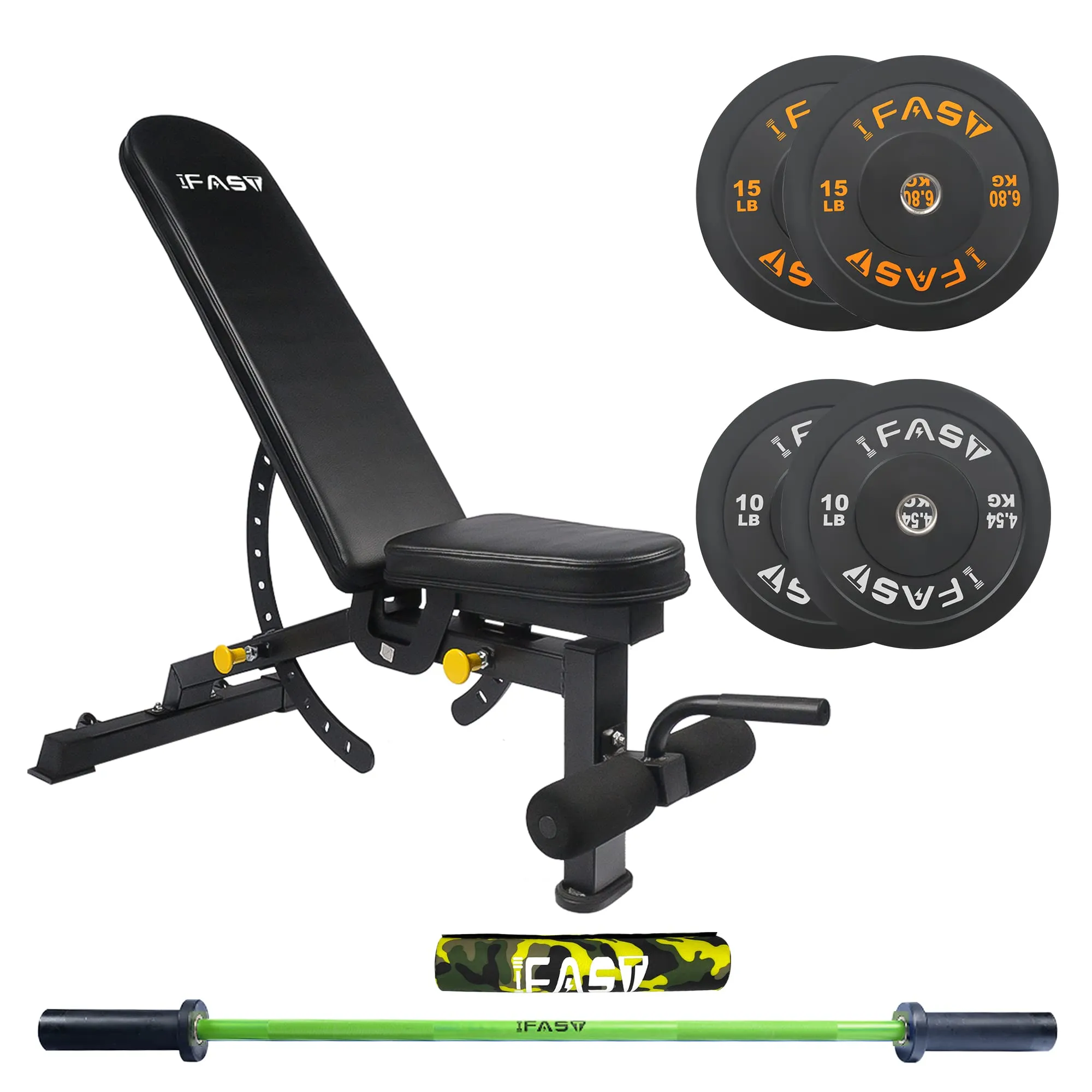 IFAST Adjustable Weight Bench with Barbell