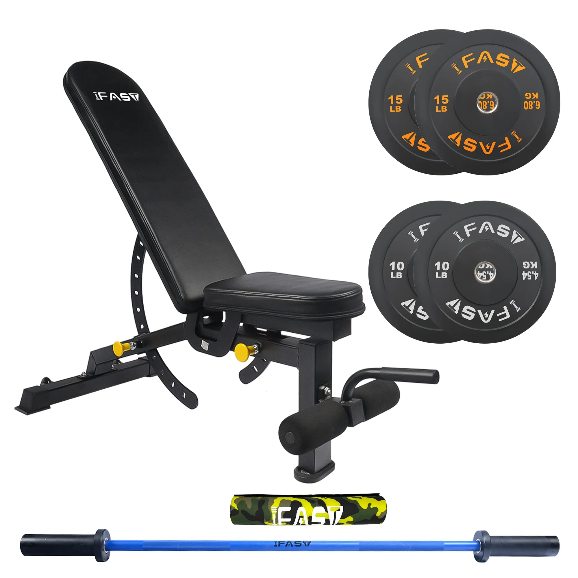 IFAST Adjustable Weight Bench with Barbell