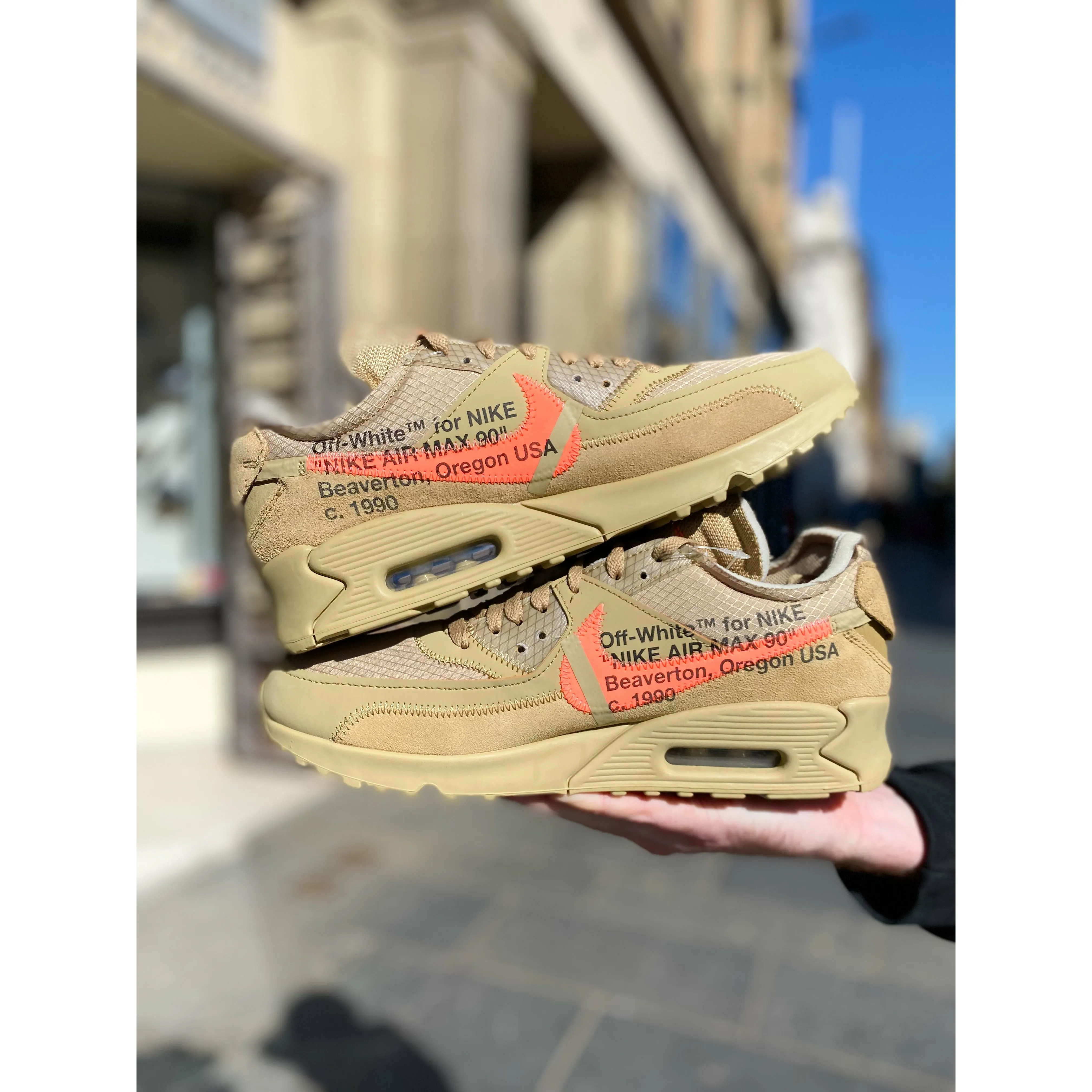 durable nylon shoes Nike Off White Air Max 90 Desert Ore