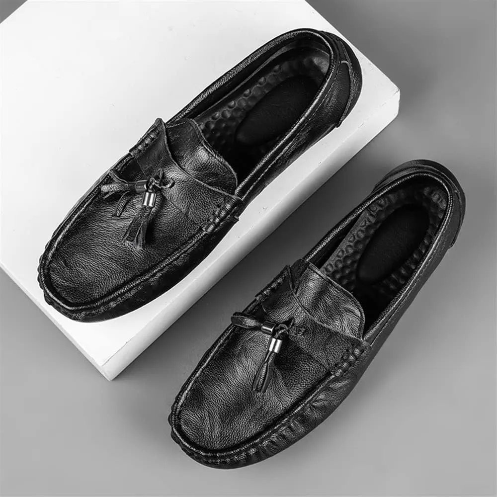 JIADELI Men's Loafers Moccasins Tassel Lightweight Leather Flat Heel Comfortable Lightweight Fashion Casual Slip On