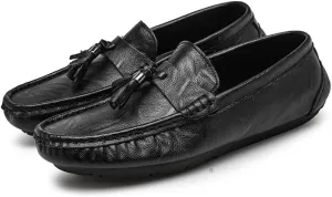 JIADELI Men's Loafers Moccasins Tassel Lightweight Leather Flat Heel Comfortable Lightweight Fashion Casual Slip On