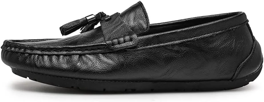 JIADELI Men's Loafers Moccasins Tassel Lightweight Leather Flat Heel Comfortable Lightweight Fashion Casual Slip On