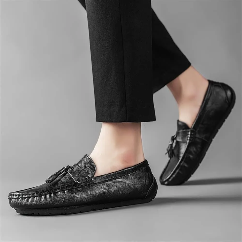 JIADELI Men's Loafers Moccasins Tassel Lightweight Leather Flat Heel Comfortable Lightweight Fashion Casual Slip On