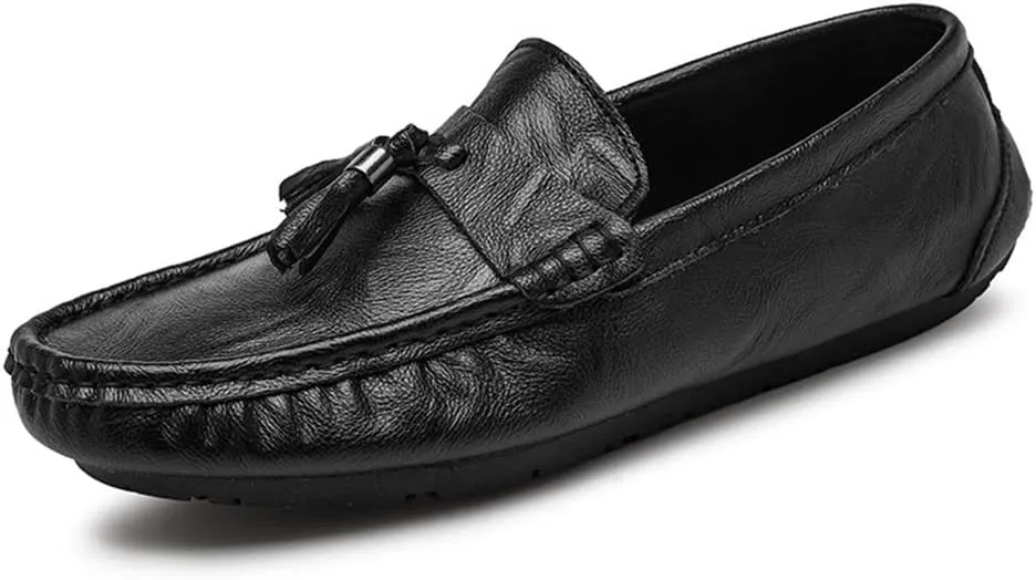 JIADELI Men's Loafers Moccasins Tassel Lightweight Leather Flat Heel Comfortable Lightweight Fashion Casual Slip On