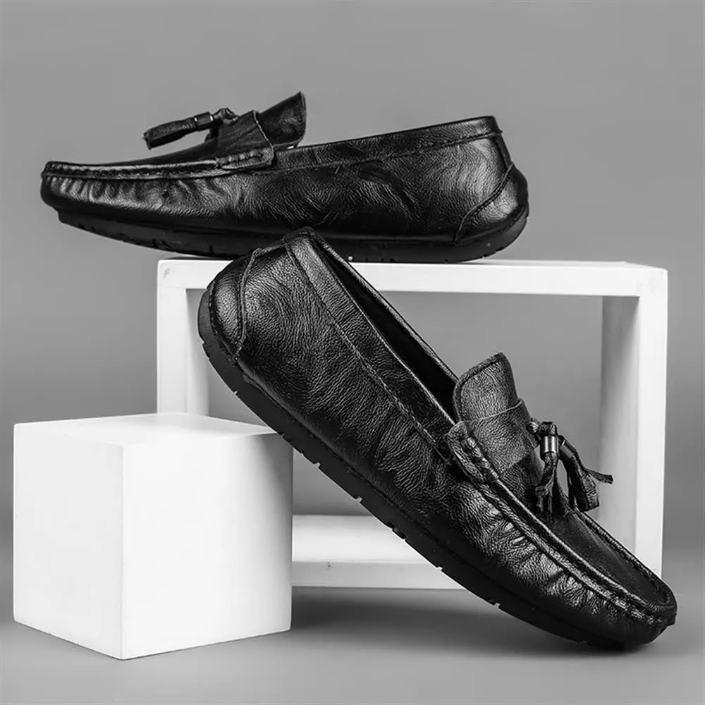 JIADELI Men's Loafers Moccasins Tassel Lightweight Leather Flat Heel Comfortable Lightweight Fashion Casual Slip On