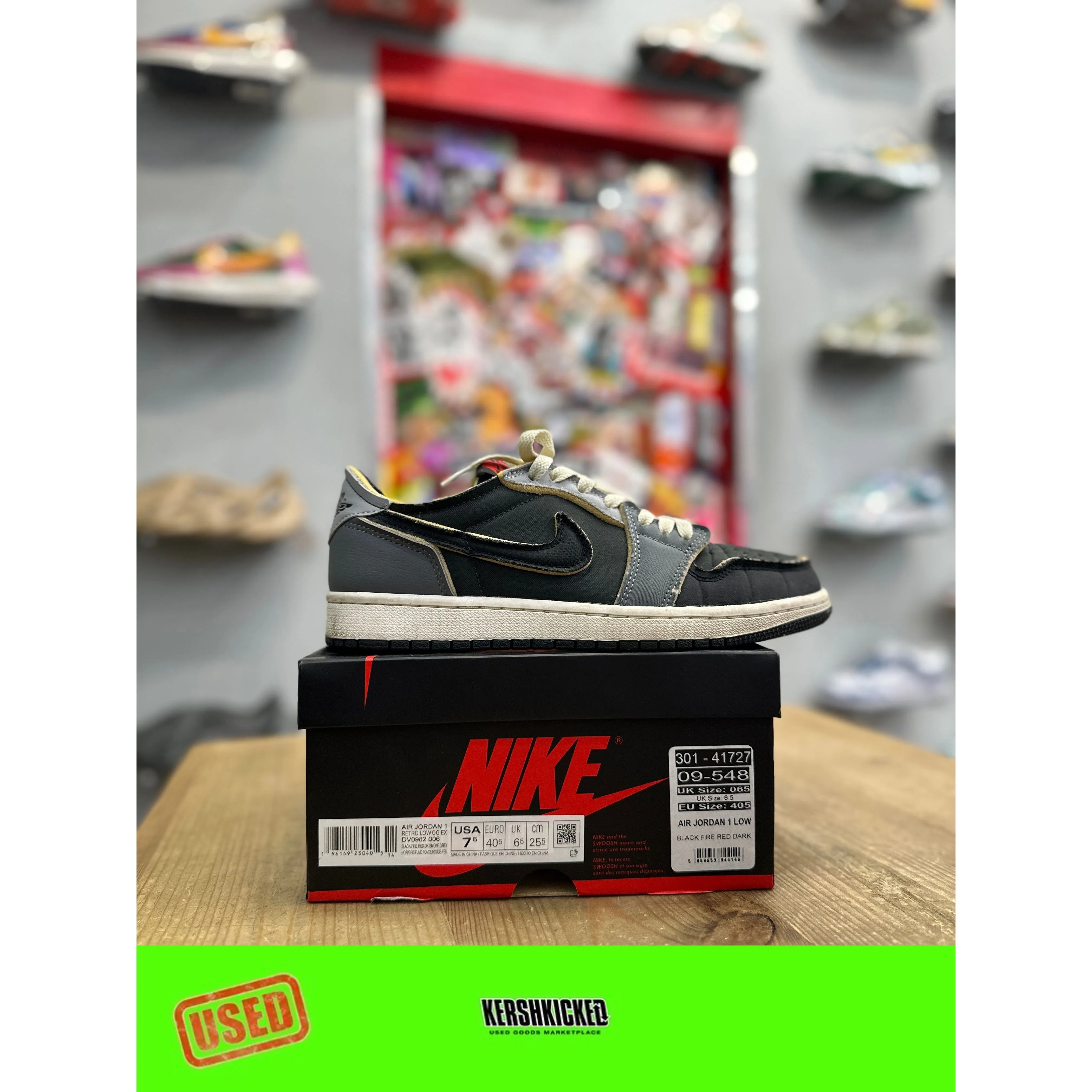 Jordan 1 Low OG EX Black Smoke Grey UK 6.5 label
