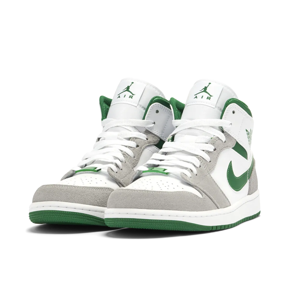 marathoning running gear mesh - upper shoes Jordan 1 Mid SE White Pine Green Smoke Grey (GS)