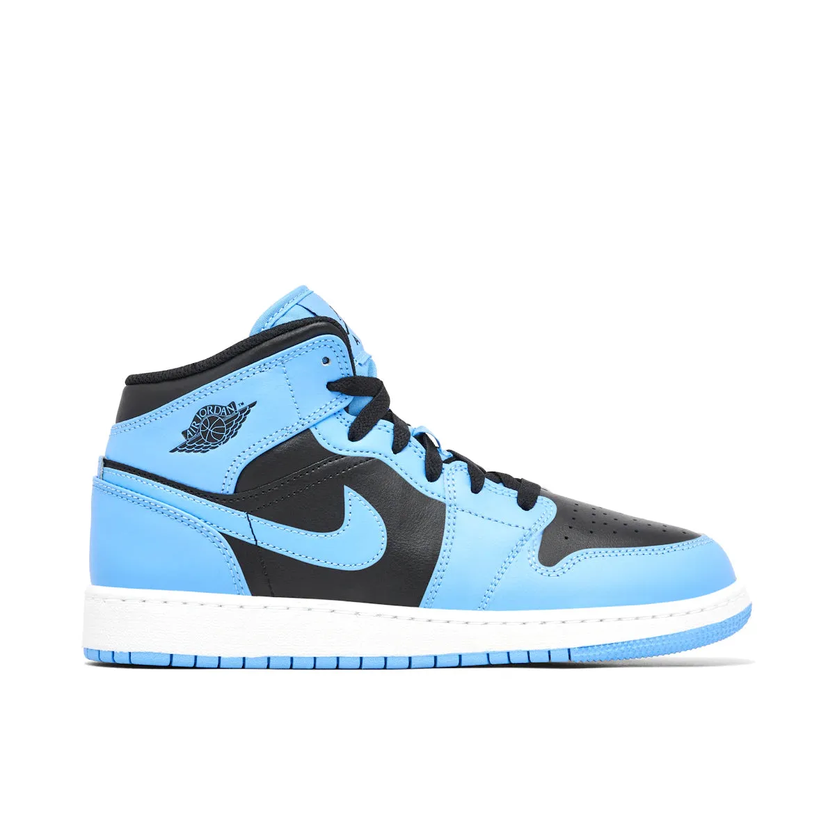 Jordan 1 Mid University Blue Black (GS) High Stability running with a phone