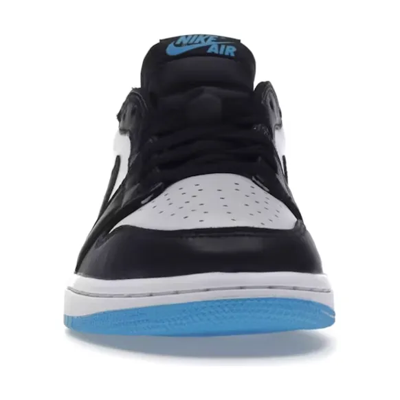 Jordan 1 Retro Low OG Black Dark Powder Blue (Women's) running in university tracks shoes