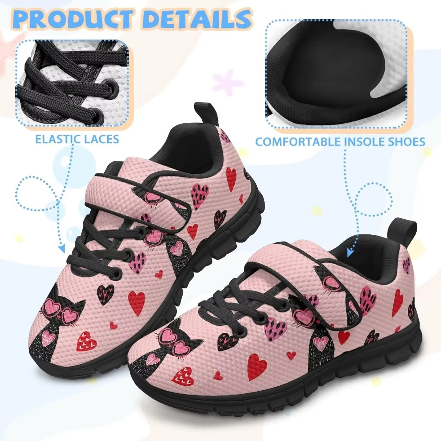 Kids Unisex Tennis Running Shoes Breathable Soft Walking Sneakers for Boys Girls Elastic Cushioned Travel Shoe for Kids Size 11-15 Black Sole
