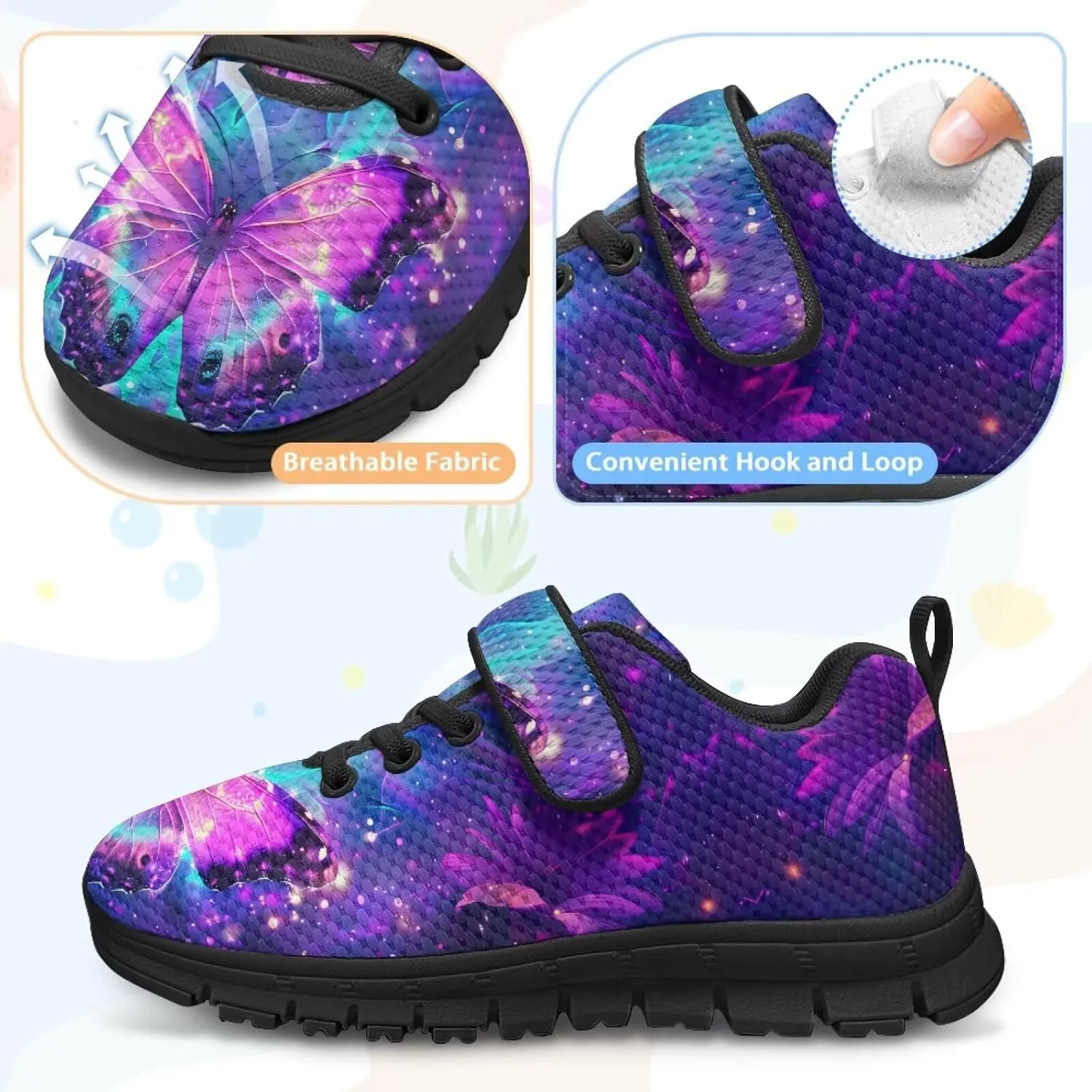 Kids Unisex Tennis Running Shoes Breathable Soft Walking Sneakers for Boys Girls Elastic Cushioned Travel Shoe for Kids Size 11-15 Black Sole