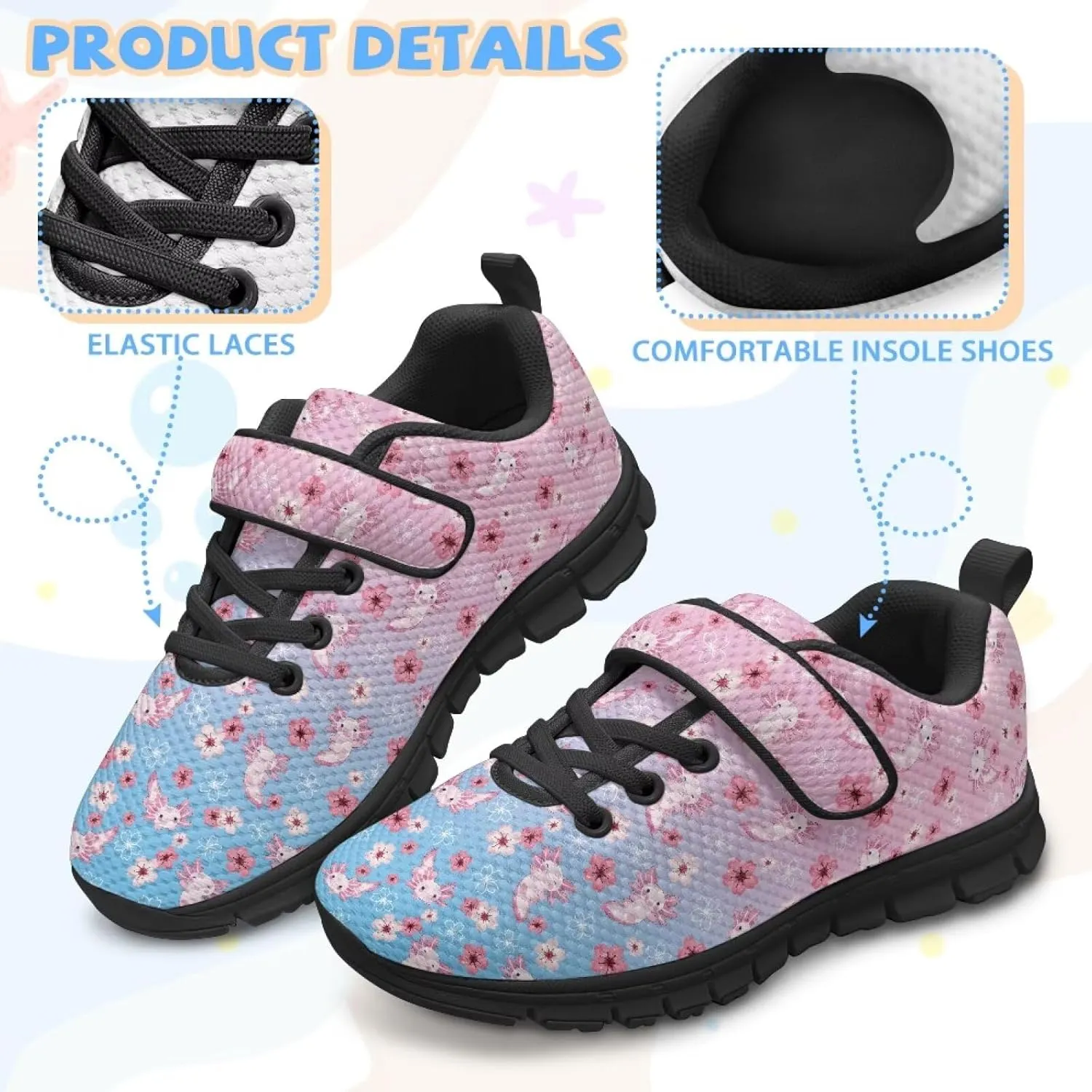 Kids Unisex Tennis Running Shoes Breathable Soft Walking Sneakers for Boys Girls Elastic Cushioned Travel Shoe for Kids Size 11-15 Black Sole