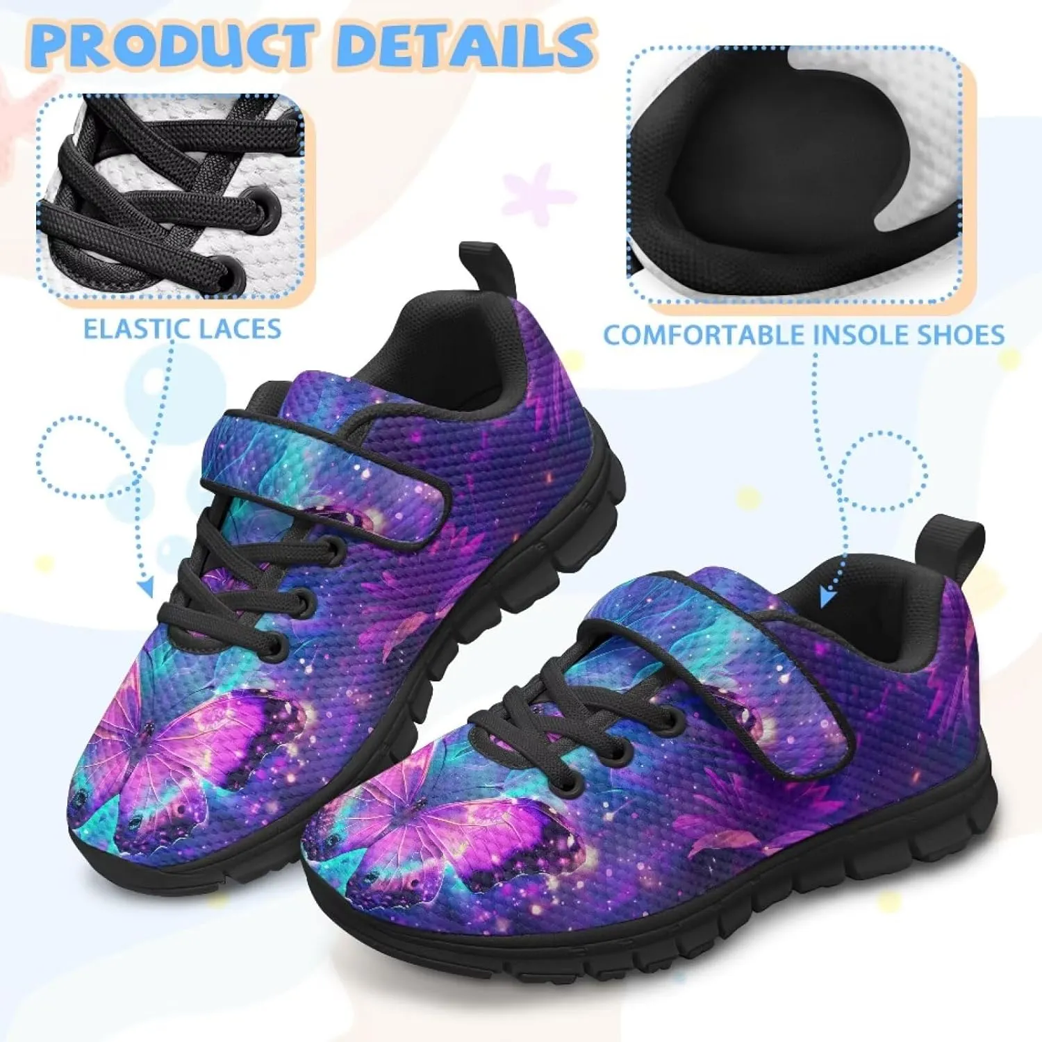Kids Unisex Tennis Running Shoes Breathable Soft Walking Sneakers for Boys Girls Elastic Cushioned Travel Shoe for Kids Size 11-15 Black Sole