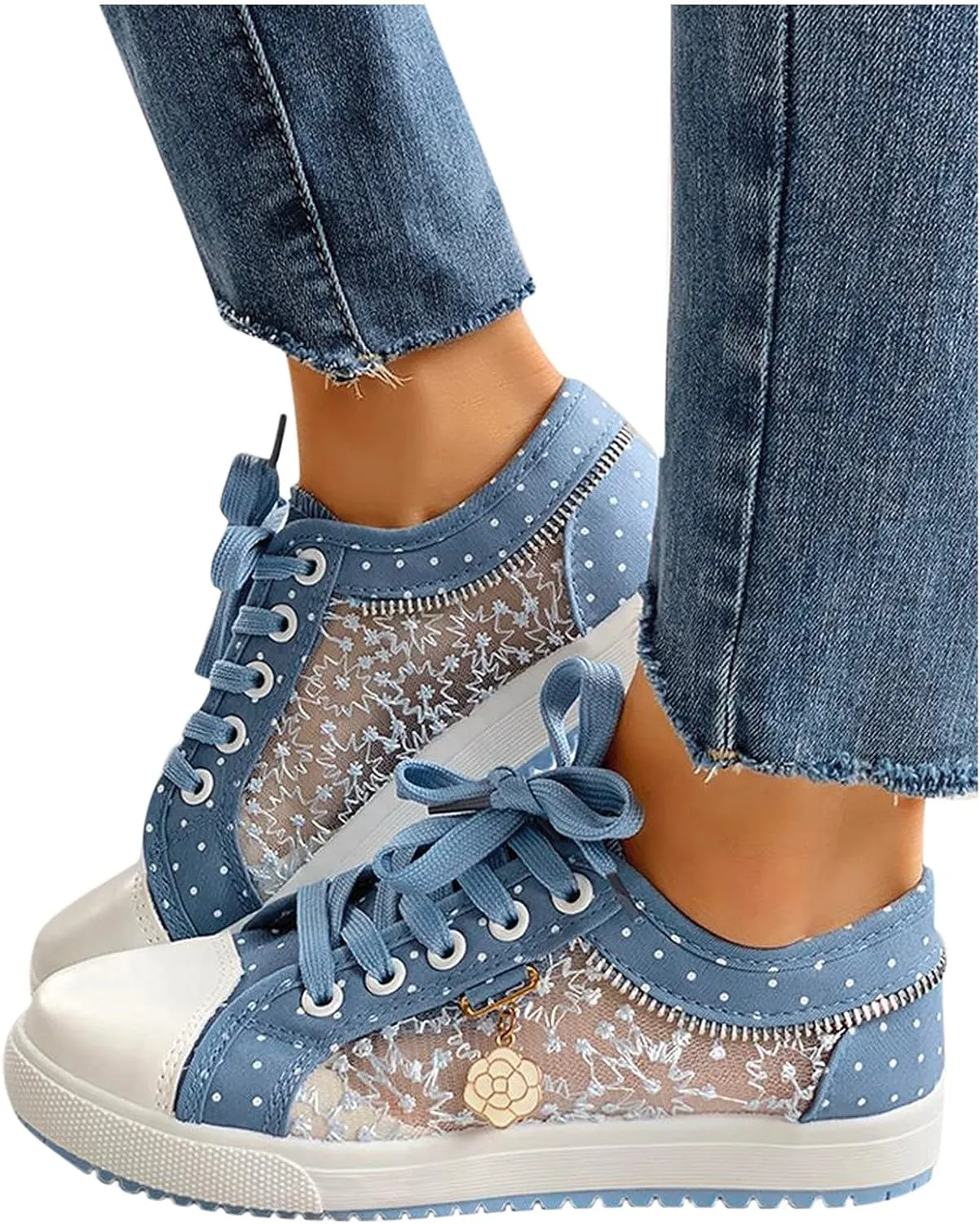 Lace Shoes Women's Lace Fashion Decor Casual Up Pattern Floral Mesh Hollow Out Women's Casual Shoes Boats