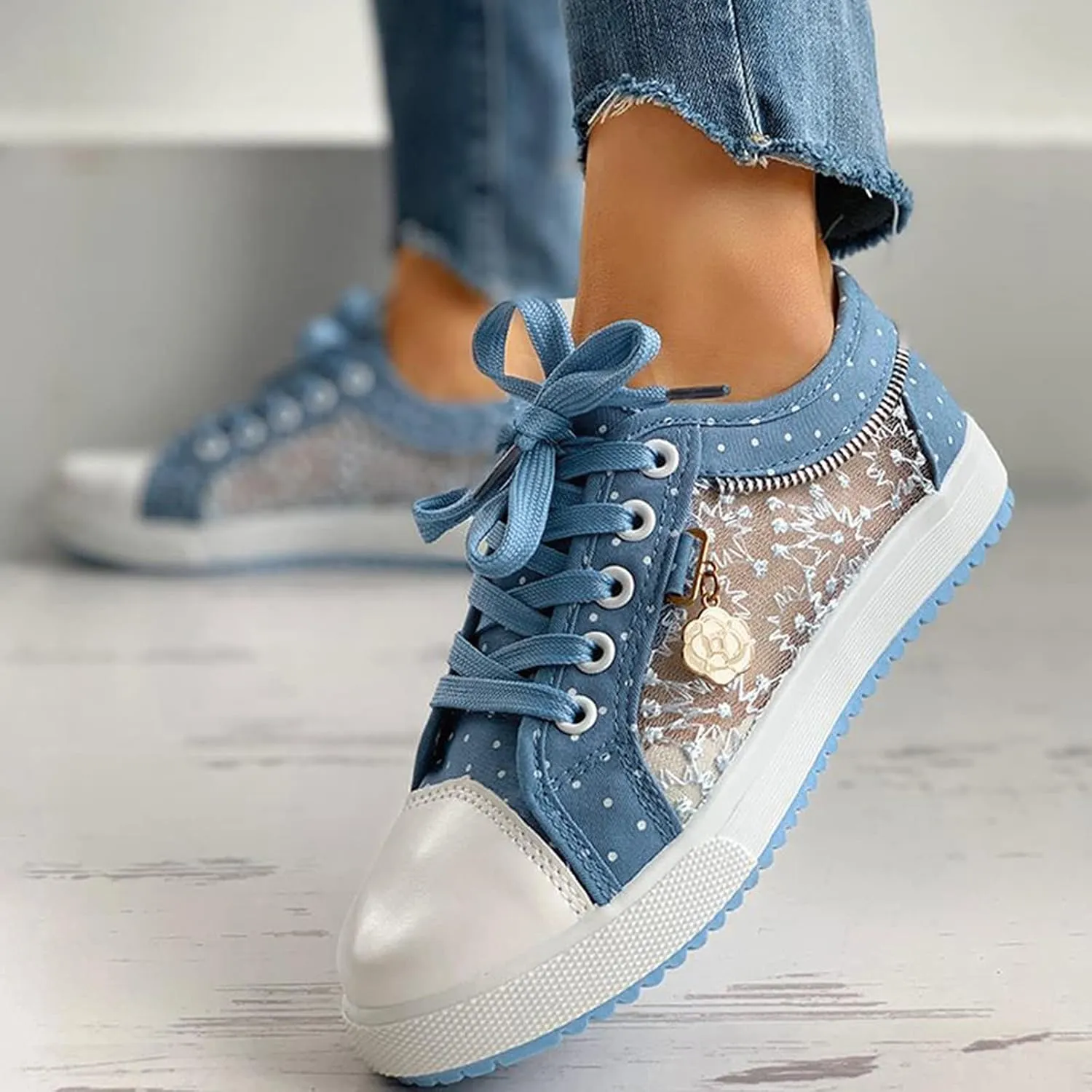 Lace Shoes Women's Lace Fashion Decor Casual Up Pattern Floral Mesh Hollow Out Women's Casual Shoes Boats
