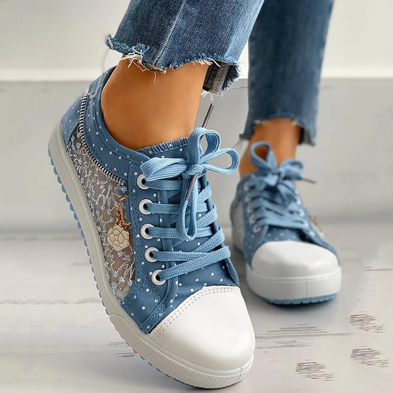 Lace Shoes Women's Lace Fashion Decor Casual Up Pattern Floral Mesh Hollow Out Women's Casual Shoes Boats