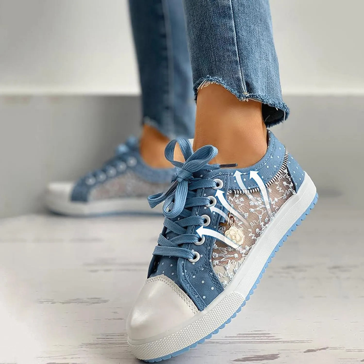 Lace Shoes Women's Lace Fashion Decor Casual Up Pattern Floral Mesh Hollow Out Women's Casual Shoes Boats