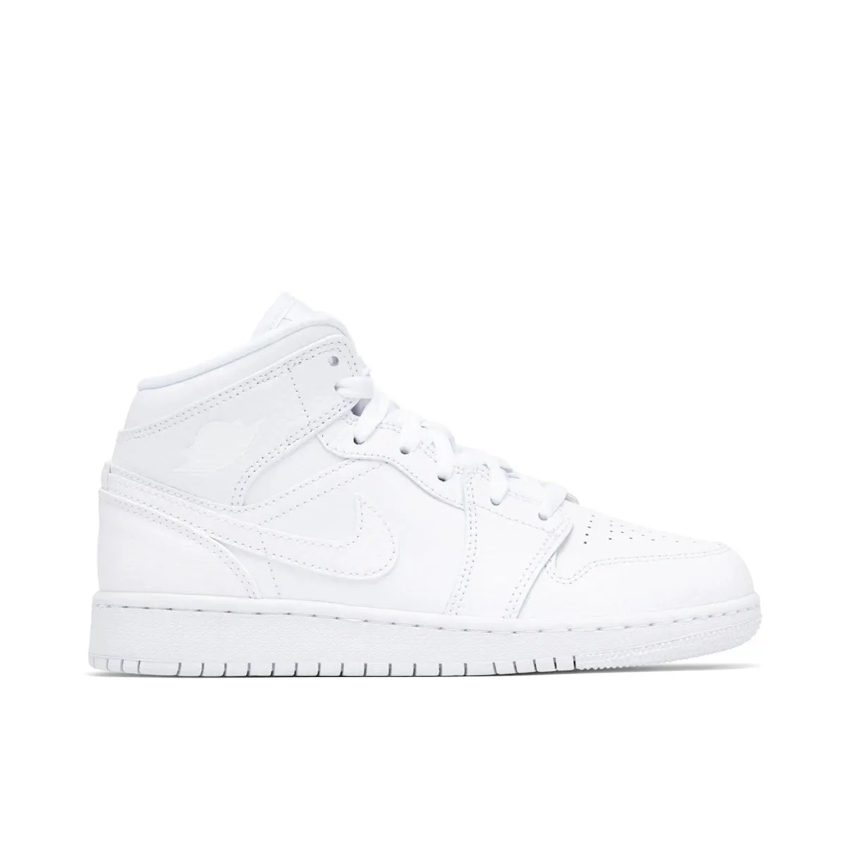 right - foot running on inclined ground Jordan 1 Mid Triple White (GS)