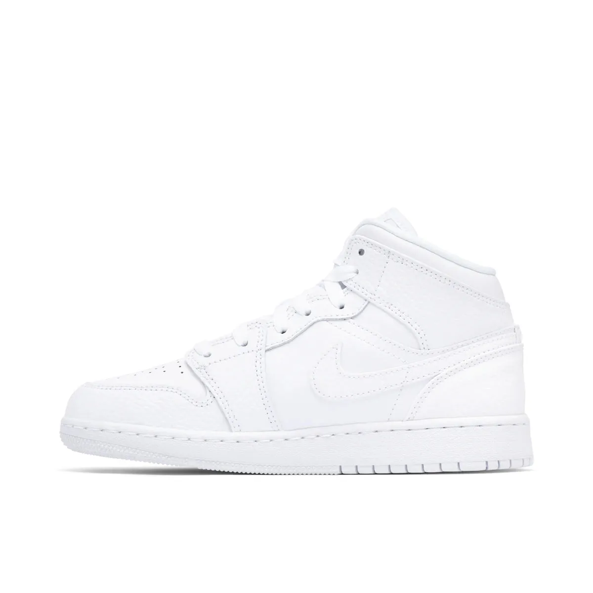 Jordan 1 Mid Triple White (GS) running in a desert area social - event running gear