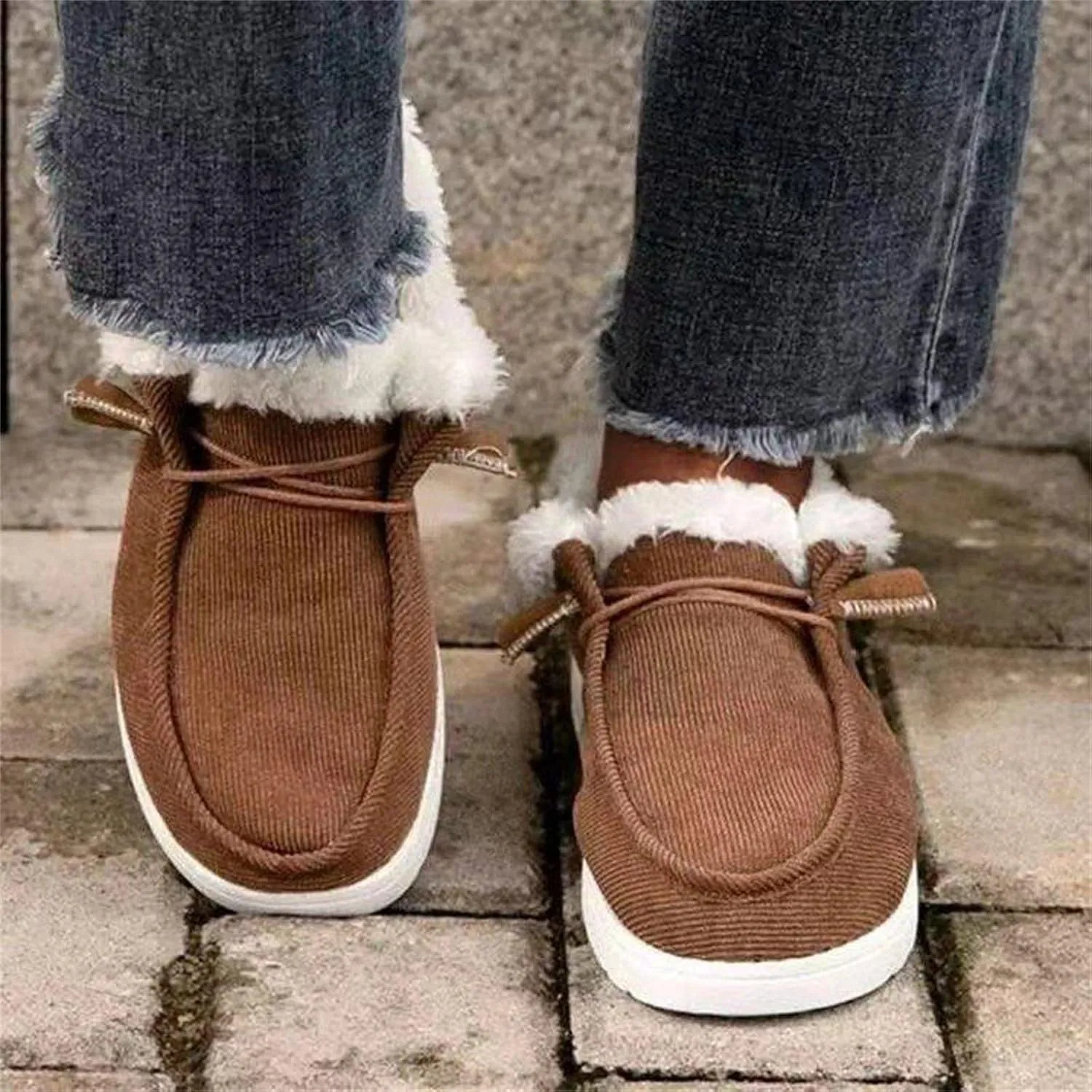Lausiuoe Snow Boots For Women Cute Fur Lined Classic Fuzzy Fashion Winter Slip On Ankle Booties Fashion Warm Shoes Loafers