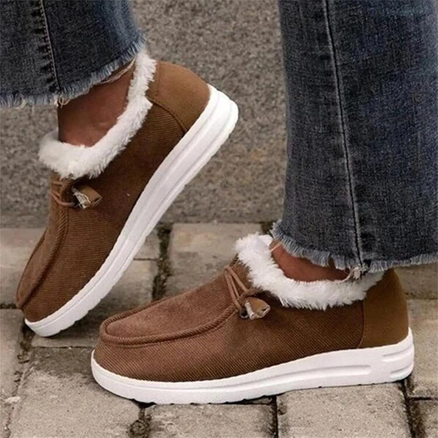Lausiuoe Snow Boots For Women Cute Fur Lined Classic Fuzzy Fashion Winter Slip On Ankle Booties Fashion Warm Shoes Loafers