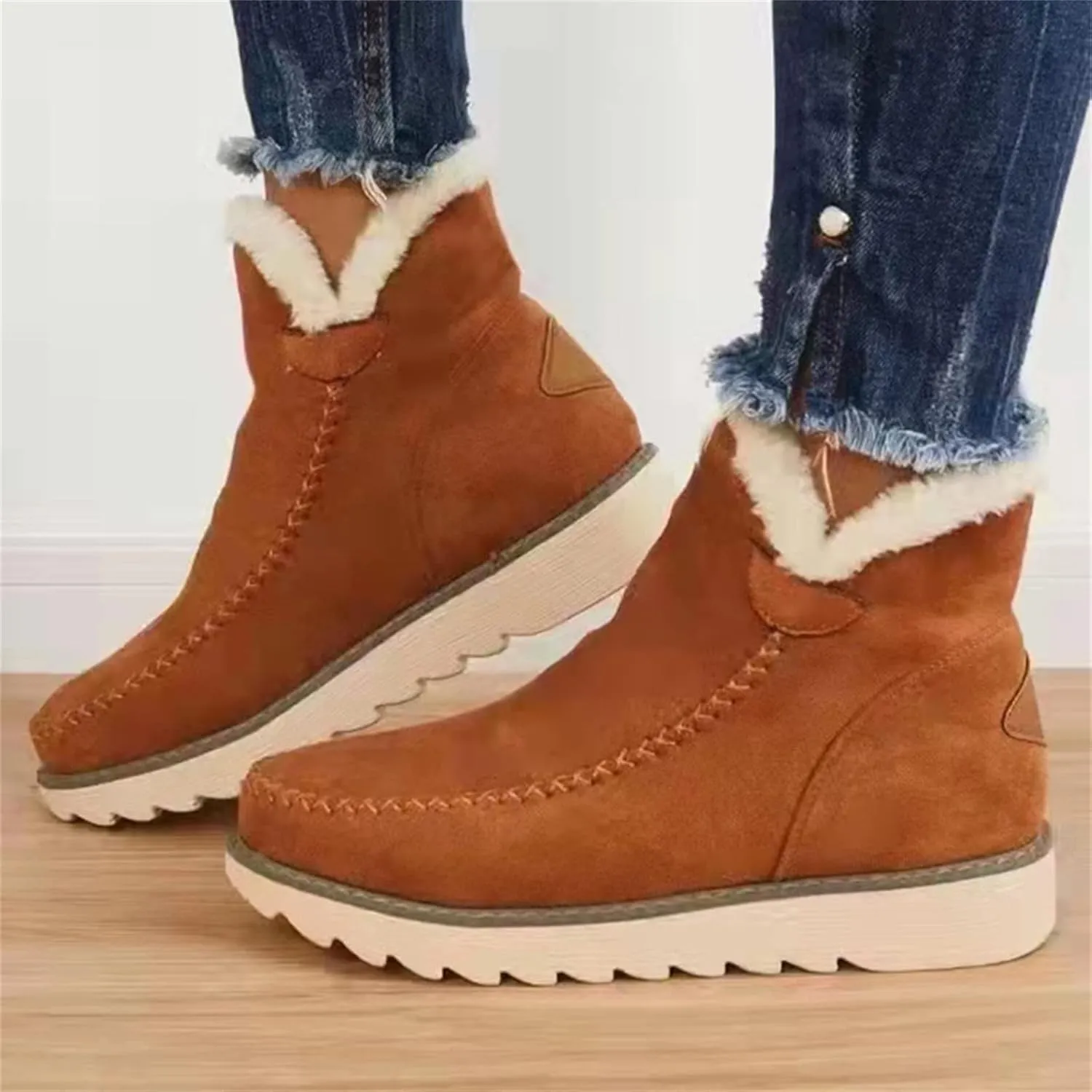 Lausiuoe Snow Boots For Women Cute Fur Lined Warm Winter Fuzzy Ankle Booties Silp On Comfortable Casual Fashion Loafers