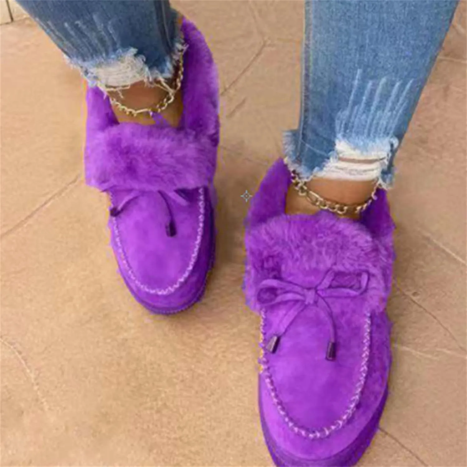 Lausiuoe Snow Boots For Women Wide Width Fuzzy Ankle Bootie Winter Warm Fluffy Silp On Comfortable Casual Fashion Loafers